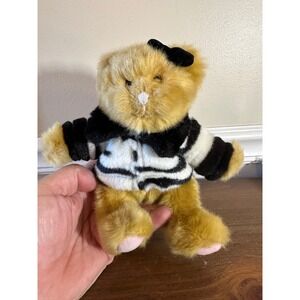 Russ Berrie Vintage Teddy Bear Plush Gold Tan Striped Sweater Bow Small